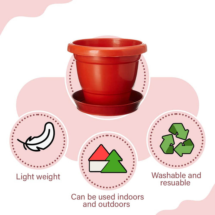 Deep Conical Pot with Saucer 7" - Red