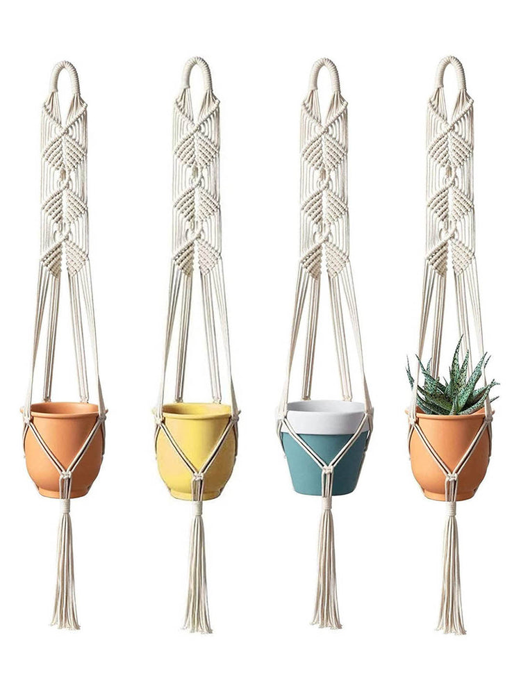 Macrame Pot Hanger - White Dot