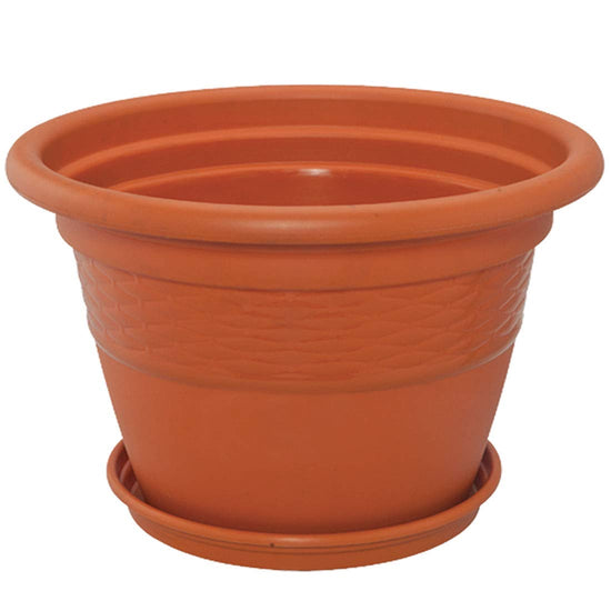 Plastic Conical Pot with Saucer 10" - Terracotta White color 