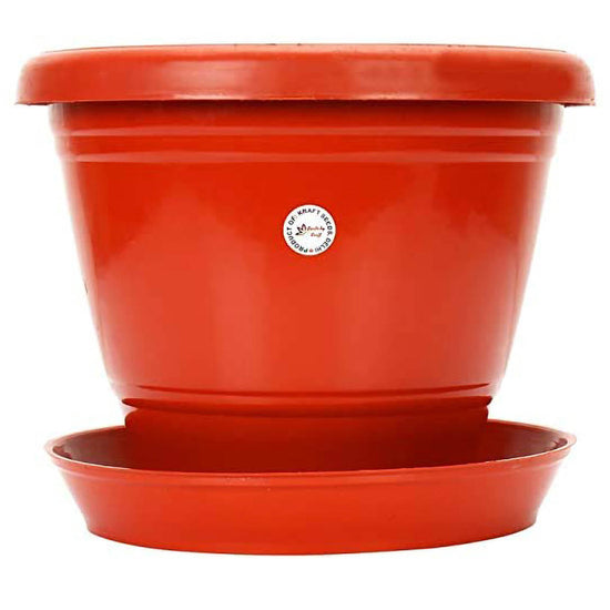 Plastic Deep Conical Pot with Saucer 7" - Red Red color 
