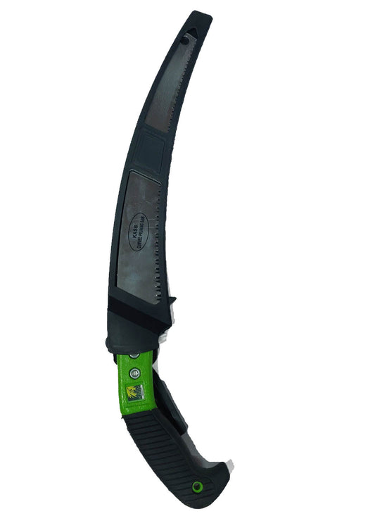High Carbon Steel Pruning Saw Curved with Sheath Black and Green (Handle) color 