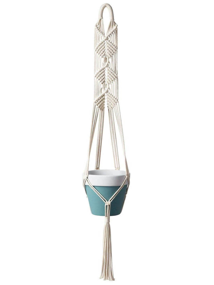 Fabric Macrame Pot Hanger - White Dot White color 