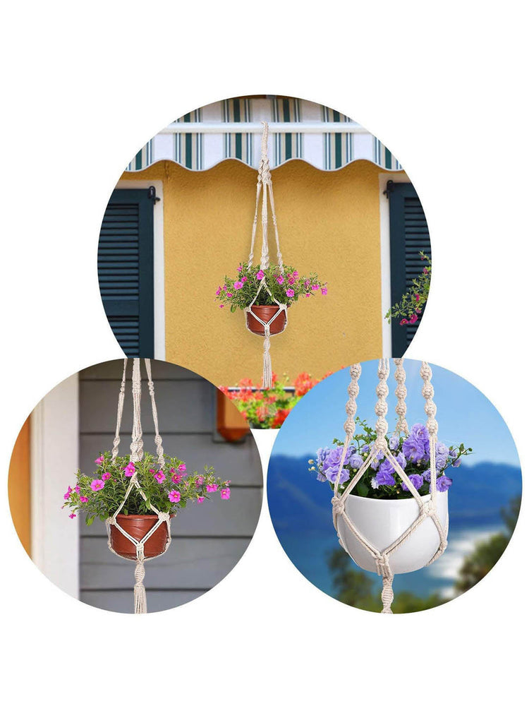 Macrame Pot Hanger - White Dot