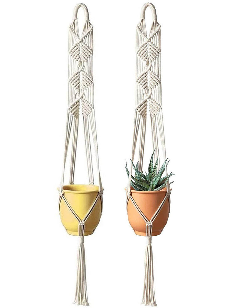 Macrame Pot Hanger - White Dot