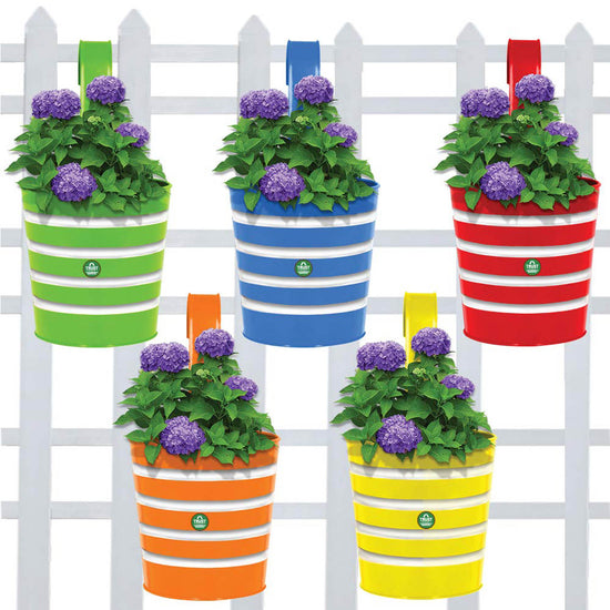 Galvanized Steel Striped Metal Railing Planter Multicolour color 