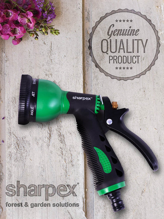 Steel and Plastic 8 Way Garden Hose Nozzle Green and Black color 